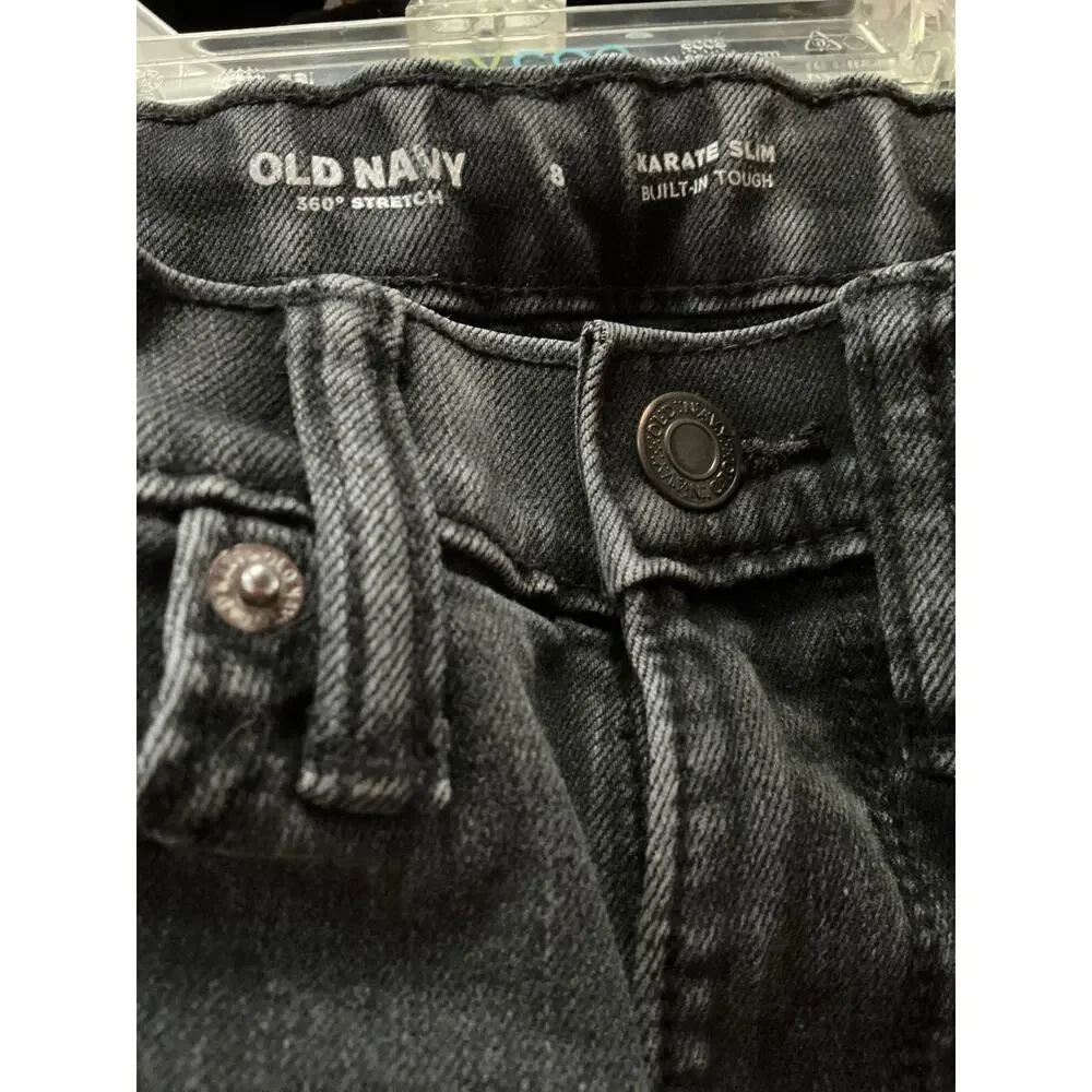 old navy 360 stretch karate slim black jeans size 8 adjustable waistband